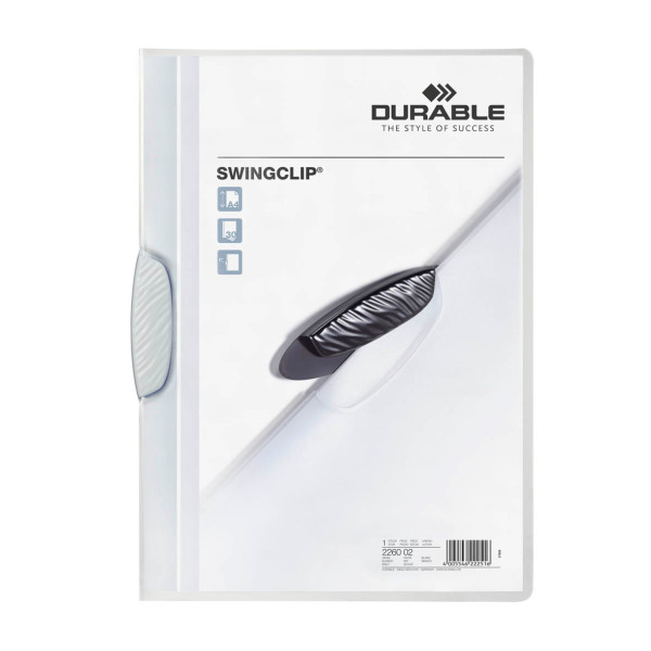 Папка с фигурным клипом Durable Swingclip 226002 (верхний лист полупрозрачный, A4, вместимость 1-30 листов, белый)
