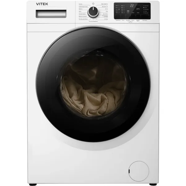 Стиральная машина VITEK VT-WME8201(фронтальная полноразмерная, класс стирки/отжима/э.потребления: A/B/A+++ , макс: 8кг, 1200 об/мин, инвертер, 60x84x54см, белый)