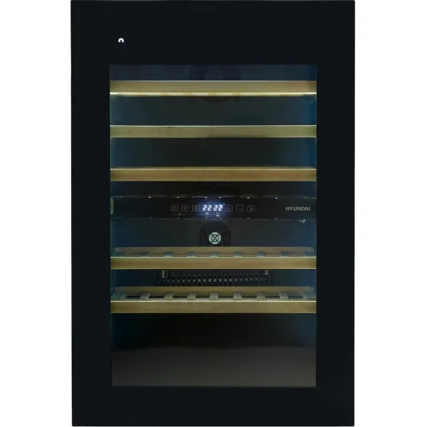 Винный шкаф с открытой панелью Hyundai HBWC 0865 DCT (G, 1-камерный, объем 145:145л, 59x88.5x56.3см, черный)