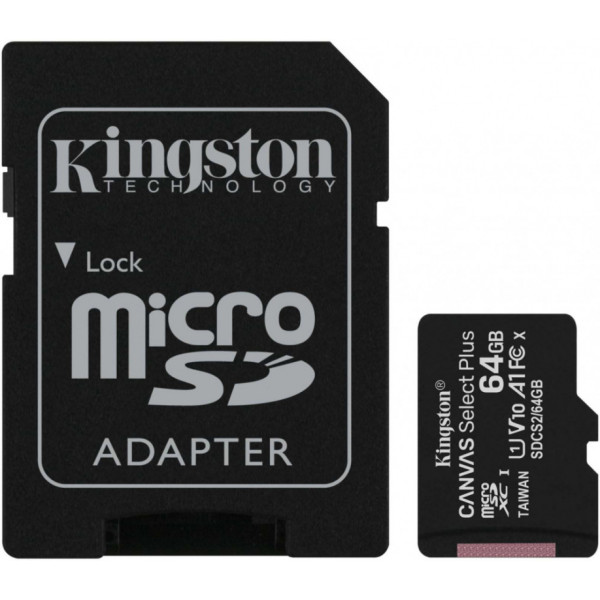 Карта памяти microSDXC 64Гб Kingston (Class 10, 100Мб/с, UHS-I, адаптер на SD)