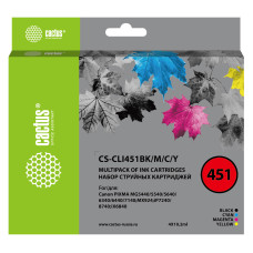 Картридж Cactus CS-CLI451BK/M/C/Y (голубой, желтый, пурпурный, черный; 40,8стр; MG6340, 5440, IP7240) [CS-CLI451BK/M/C/Y]