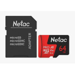 Карта памяти microSDXC 64Гб Netac (Class 10, 100Мб/с, UHS-I U3, адаптер на SD)