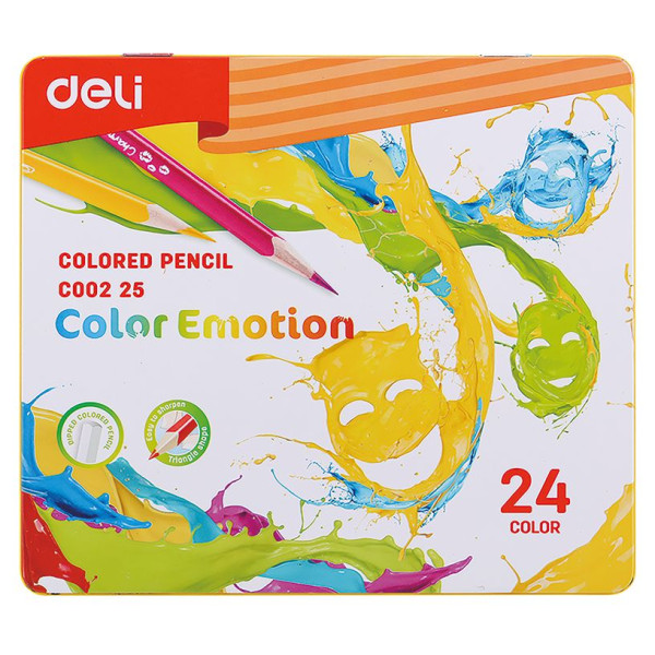 Карандаши Deli Color Emotion (липа, трехгранный, 24 цветов, упаковка 24шт, коробка металлическая)