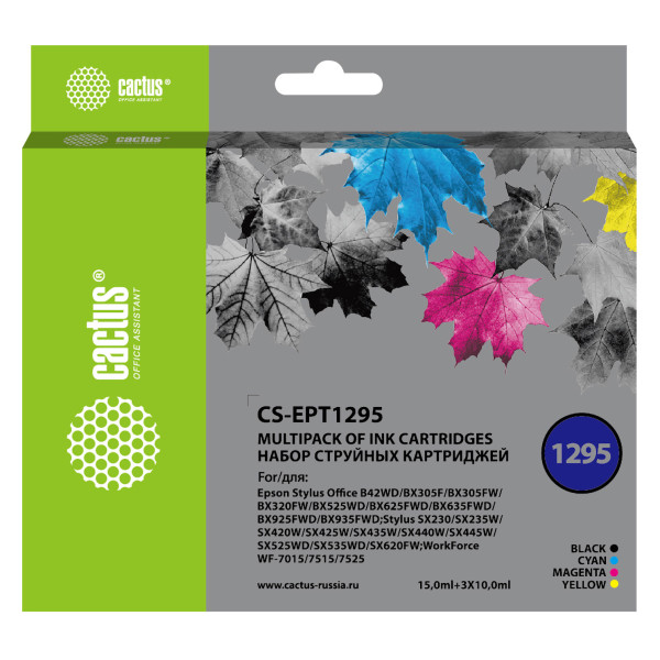 Картридж Cactus CS-EPT1295 (оригинальный номер: T1295; черный; 45стр; Stylus Office B42, BX305, BX305F, BX320, BX525, BX625, SX420, SX425, SX525, SX620)