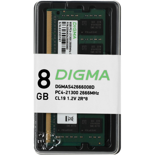 Память SO-DIMM DDR4 8Гб 2666МГц Digma (21300Мб/с, CL19, 260-pin)