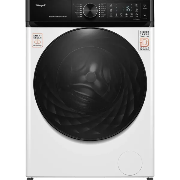 Стиральная машина Weissgauff WM 59411 Direct Drive Inverter Steam(59.5x85x56см, фронтальная, макс:11кг, 1400об/мин, белый)