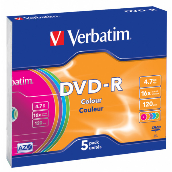 Диск DVD-R Verbatim (4.7Гб, 16x, slim case, 5)