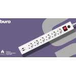 Сетевой фильтр Buro BU-SP3_USB_2A-W (3м, 6xEURO, USB 2шт, 2,2кВт, 10А)