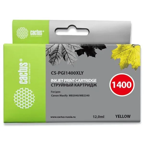 Чернильный картридж Cactus CS-PGI1400XLY (желтый пигментный; 12стр; MB2050, MB2350, MB2040, MB2340)