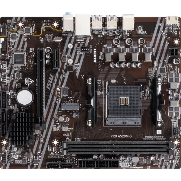 Материнская плата MSI PRO A520M-S (AM4, 2xDDR4 DIMM, microATX, RAID SATA: 0,1,10)