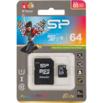 Карта памяти microSDXC 64Гб Silicon Power (Class 10, 85Мб/с, UHS-I, адаптер на SD)