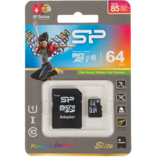 Карта памяти microSDXC 64Гб Silicon Power (Class 10, 85Мб/с, UHS-I, адаптер на SD)