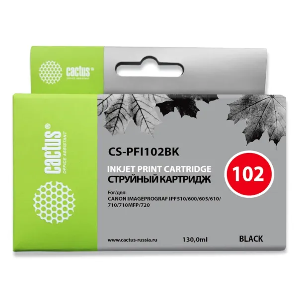Чернильный картридж Cactus CS-PFI102BK (черный; 130стр; iPF500, iPF600, iPF700, MFP M40, iPF765, LP17, LP24)
