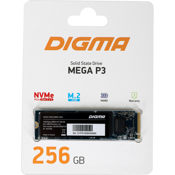 Жесткий диск SSD 256Гб Digma (2280, 1700/1100 Мб/с, 225000 IOPS)