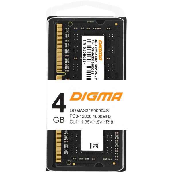 Память SO-DIMM DDR3L 4Гб 1600МГц Digma (12800Мб/с, CL11, 204-pin)