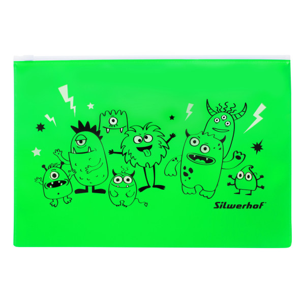 Папка на молнии ZIP Silwerhof Monsters 255192 (A4, пластик, молния белый)