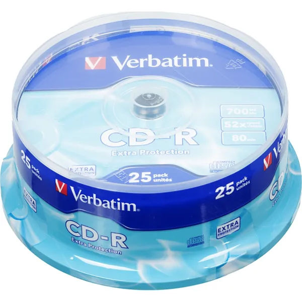 Диск CD-R Verbatim (0.68359375Гб, 52x, cake box, 25)