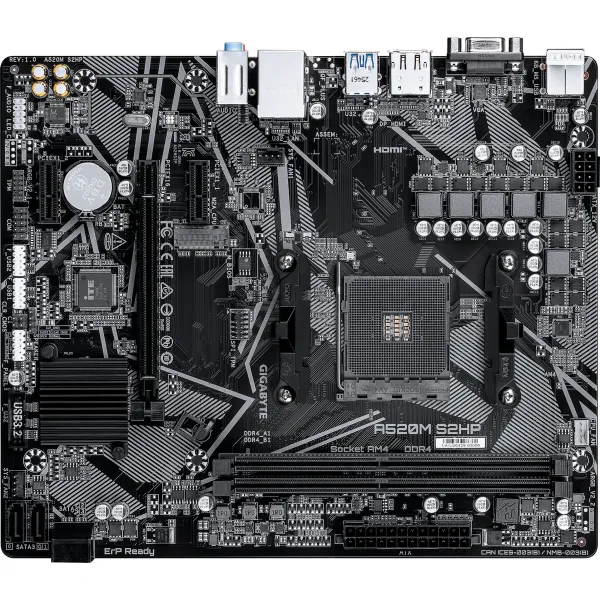 Материнская плата Gigabyte A520M S2HP (AM4, 2xDDR4 DIMM, microATX, RAID SATA: 0,1,10)