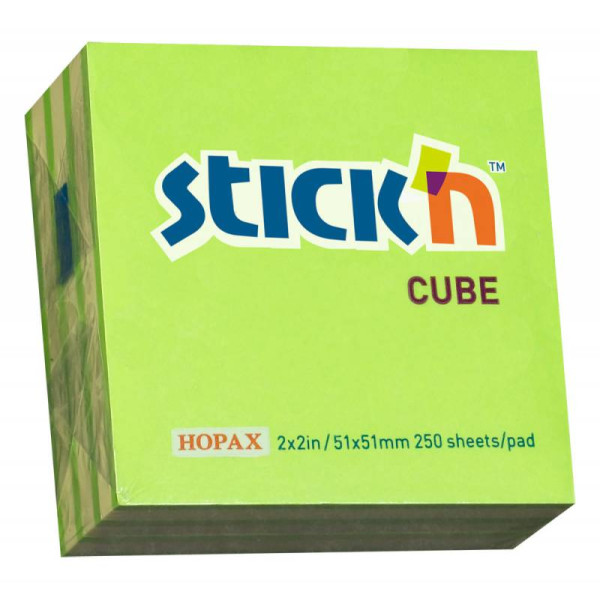 Блок самоклеящийся Hopax 21339 (бумага, зеленый, 51x51мм, 250листов, 70г/м2, 2цветов)