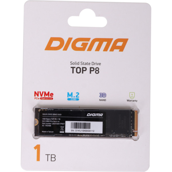 Жесткий диск SSD 1Тб Digma (2280, 7200/6000 Мб/с, 1000000 IOPS, 1024Мб)
