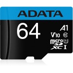 Карта памяти microSDXC 64Гб ADATA (Class 10, 10Мб/с, UHS-I U1, адаптер на SD)