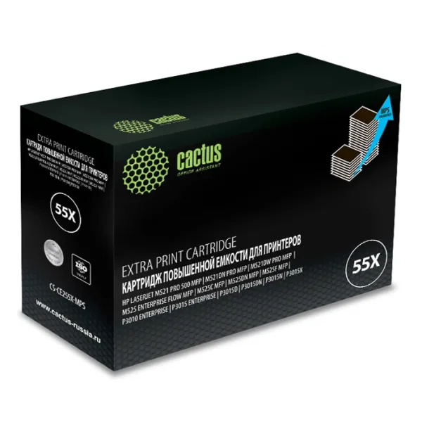 Тонер-картридж Cactus CS-CE255X-MPS (черный; 15000стр; LJ P3015)