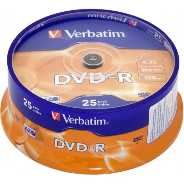 Диск DVD-R Verbatim (4.7Гб, 16x, cake box, 25)
