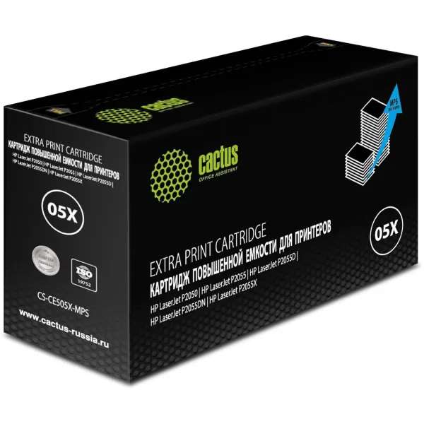 Тонер-картридж Cactus CS-CE505X-MPS (черный; 13000стр; LaserJet P2050 , P2055 , P2055D, P2055DN , P2055X)