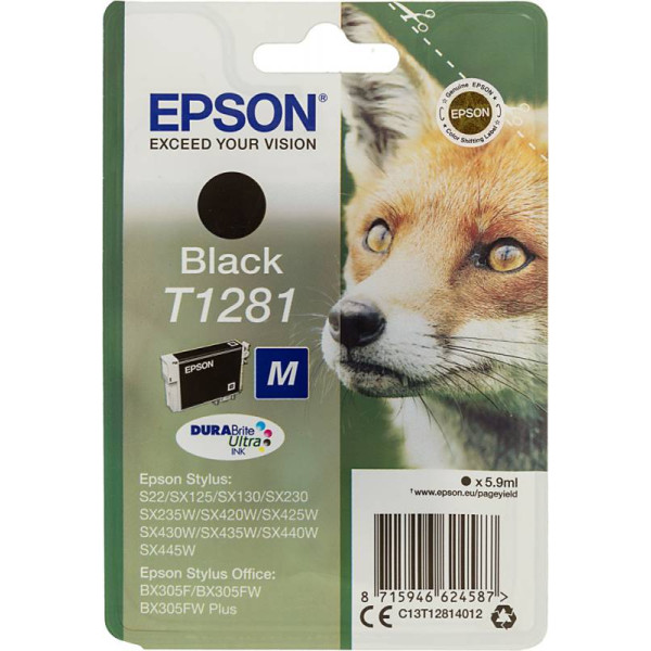 Чернильный картридж Epson C13T12814012 (черный; 185стр; S22, SX125)