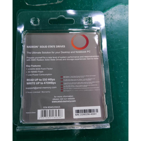 Жесткий диск SSD 256Гб AMD (mSATA, 543/467 Мб/с, 71708 IOPS, SATA)