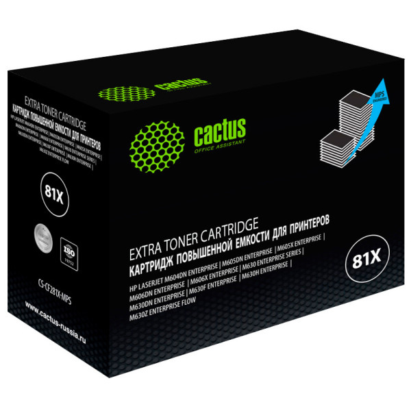 Картридж Cactus CS-CF281X-MPS (оригинальный номер: CF281XX; черный; 30000стр; LJ Ent M630, M605dn, M606dn, M605x)