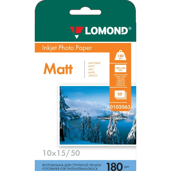 Фотобумага Lomond 0102063 (10x15, 180г/м2, для струйной печати, односторонняя, матовая, 50л)