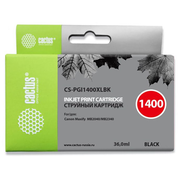 Чернильный картридж Cactus CS-PGI1400XLBK (оригинальный номер: PGI-1400; черный; 36стр; 36мл; MB2050, MB2350, MB2040, MB2340)