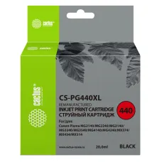 Чернильный картридж Cactus CS-PG440XL (черный; 20стр; 20мл; Pixma MG2140, 3140, 2240, 2245, 3240, 3540, 3640, 4140, 4240, 4250, MX374, 375, 394, 434, 454, 474, 514, 524, 534, TS5140)