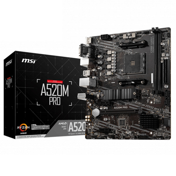 Материнская плата MSI A520M PRO (AM4, 2xDDR4 DIMM, microATX, RAID SATA: 0,1,10)